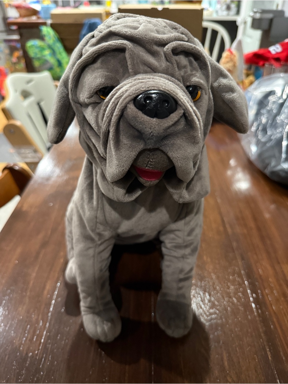 Plush Gray Bulldog Dog Toy - Soft Interactive Pet Plush